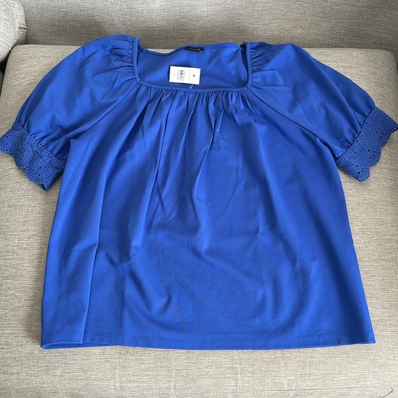 💙 NWT!! Ann Taylor Embroidered Trum Balloon Sleeve Square Neck Blouse! Size M - Picture 14 of 16
